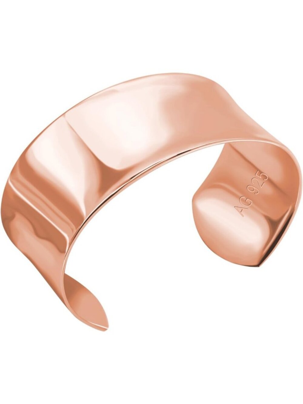 Stylish 925 Sterling Silver Curved Cuff Bangle, Adjustable 24k Gold/Rose Gold